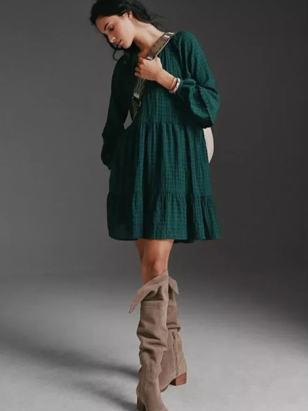 NWT Anthropologie Mare Mare Anne Tiered Tunic Dress Green M